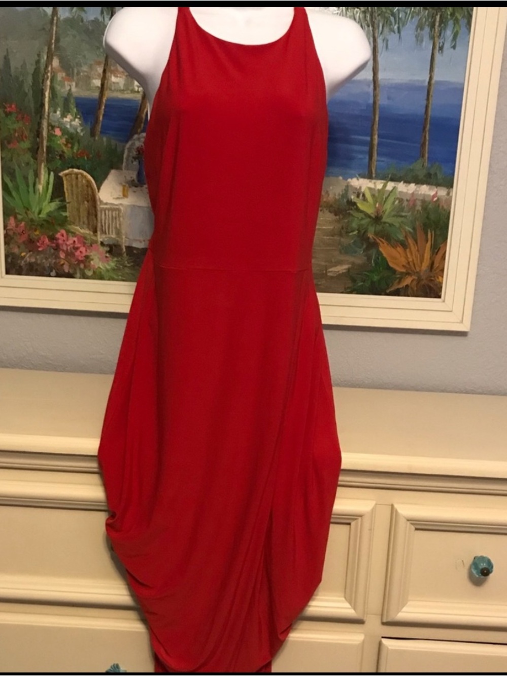 EUC white house black market Sleek Red Halter  Dress - Classic Evening Style